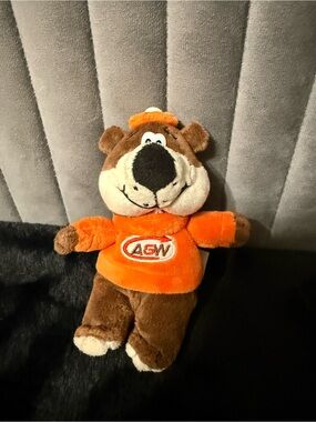 A&W Root Bear Plush Stuffed Animal Orange Sweater & Hat Mascot Toy